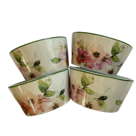 GODINGER Spring Floral Design Multi Purpose Porcelain Bowls, Set of 4 NEW - Picture 1 of 10